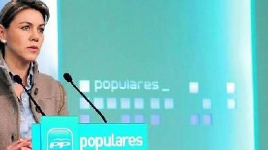 María Dolores de Cospedal, durante una rueda de prensa en la sede de su partido de la calle Génova.