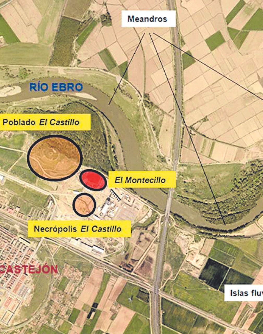 Plano de los yacimientos arqueológicos en el meandro de El Señorío
