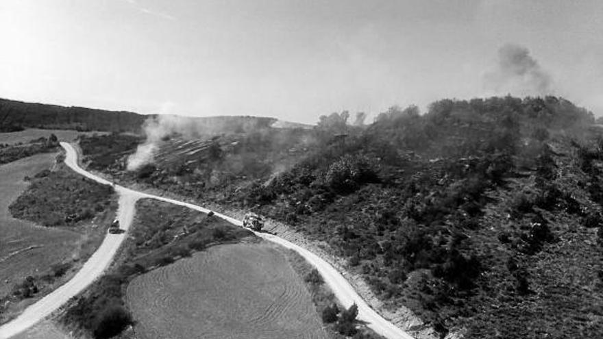 Los bomberos atacan uno de los flancos del incendio.