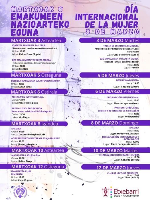 Programación del 8M en Etxebarri
