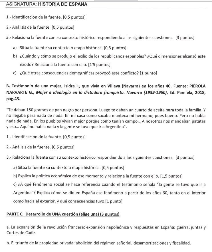 La segunda parte del examen.