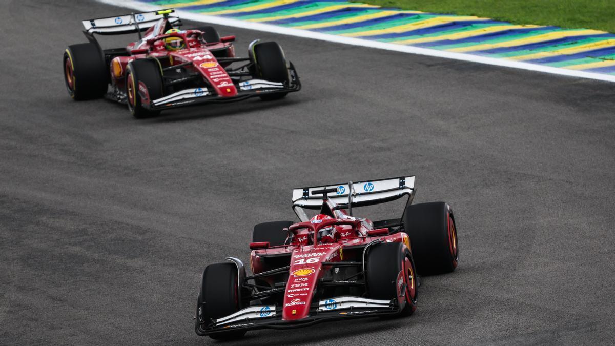 Charles Leclerc y Lewis Hamilton, en el marco de la cita en Interlagos.