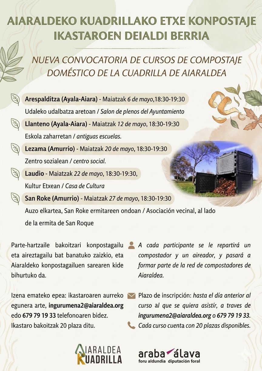 Cartel de los cursos de compostaje doméstico en la Cuadrilla de Aiaraldea