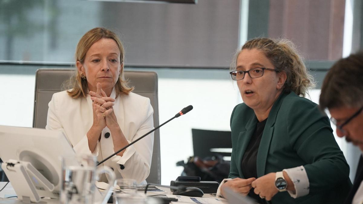 Eider Mendoza e Itziar Agirre en su comparecencia en Juntas Generales de Gipuzkoa.