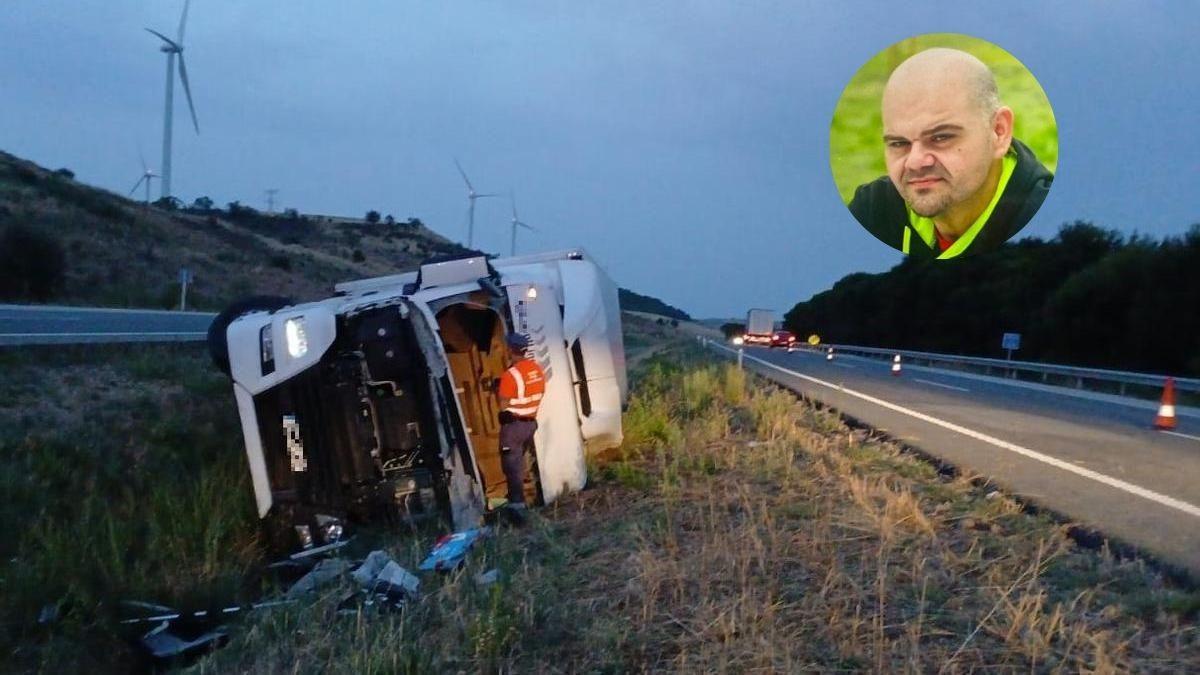 El camión accidentado y, arriba a la derecha, Remus Ioan Radu.