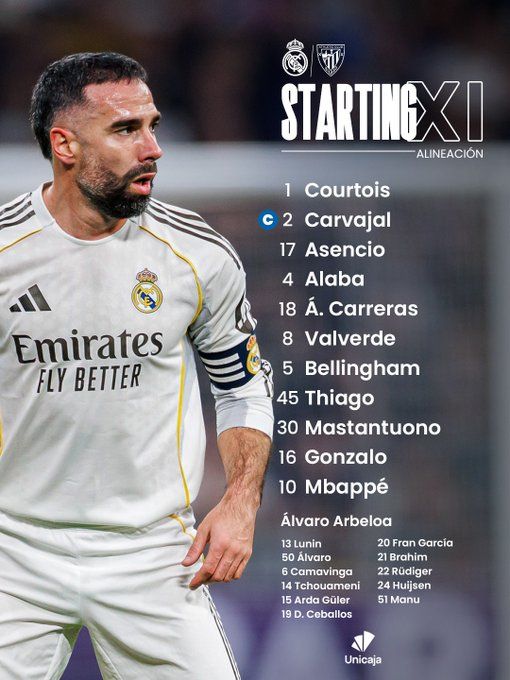 Once titular del Real Madrid ante el Athletic