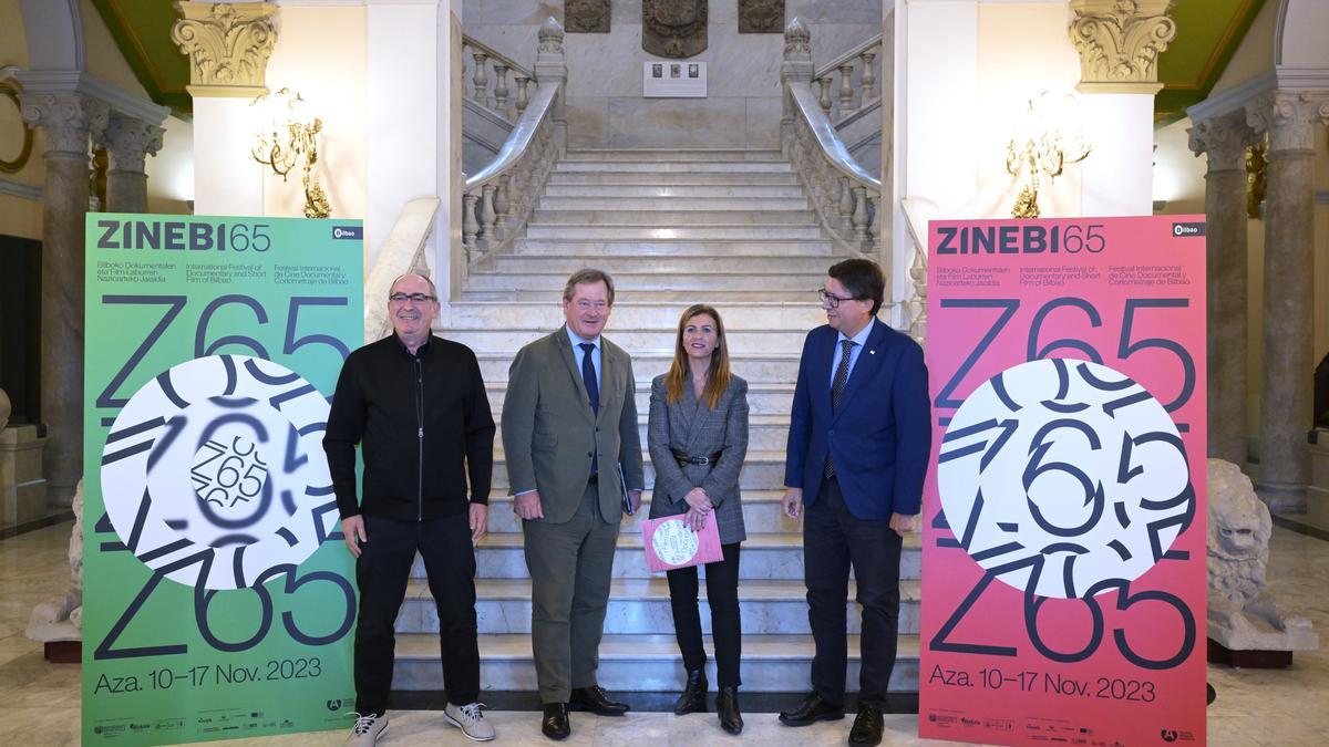 Gonzalo Olabarria, Vanesa Fernández, Bingen Zupiria y López de Aguileta, en la presentación de ZINEBI.