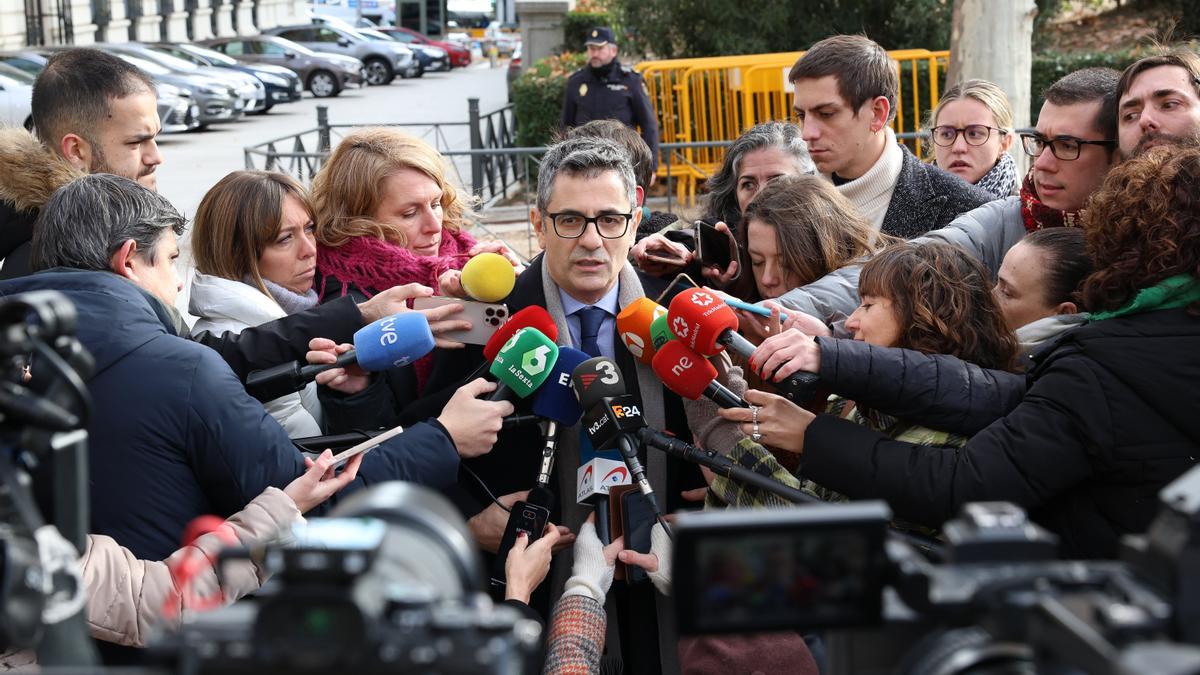 El ministro de la Presidencia, Justicia y Relaciones con las Cortes, Félix Bolaños, ayer a su llegada para reunirse con el presidente de la Audiencia Nacional.