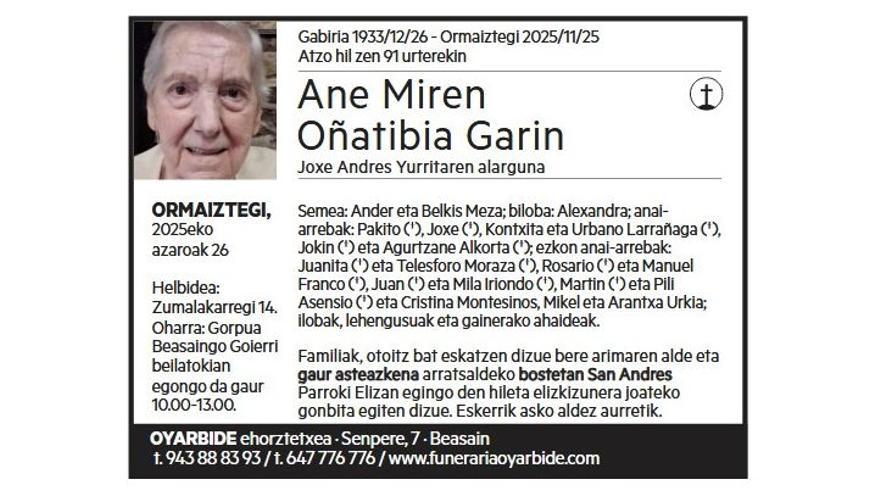 ANE MIREN OÑATIBIA GARIN