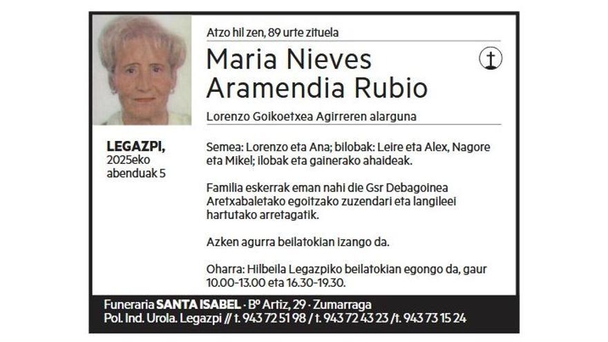 MARIA NIEVES ARAMENDIA RUBO