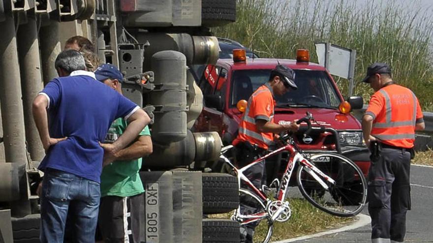 Accidente ocurrido en Caparroso, en el que han fallecido dos ciclistas.