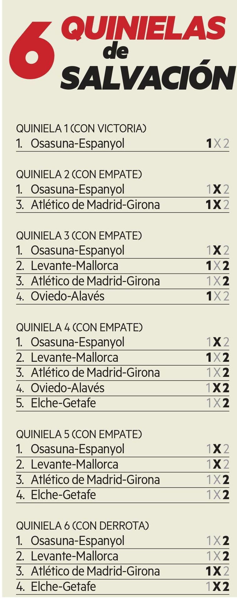 Quinielas que suponen la salvación de Osasuna.