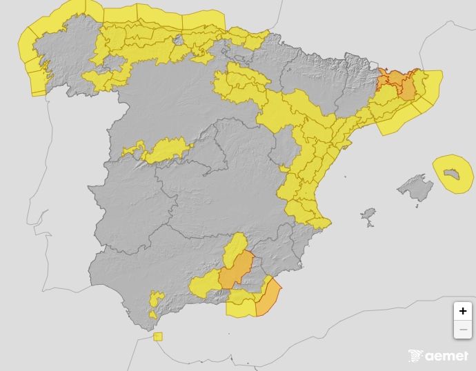 Mapa con alertas de la Aemet para este viernes.