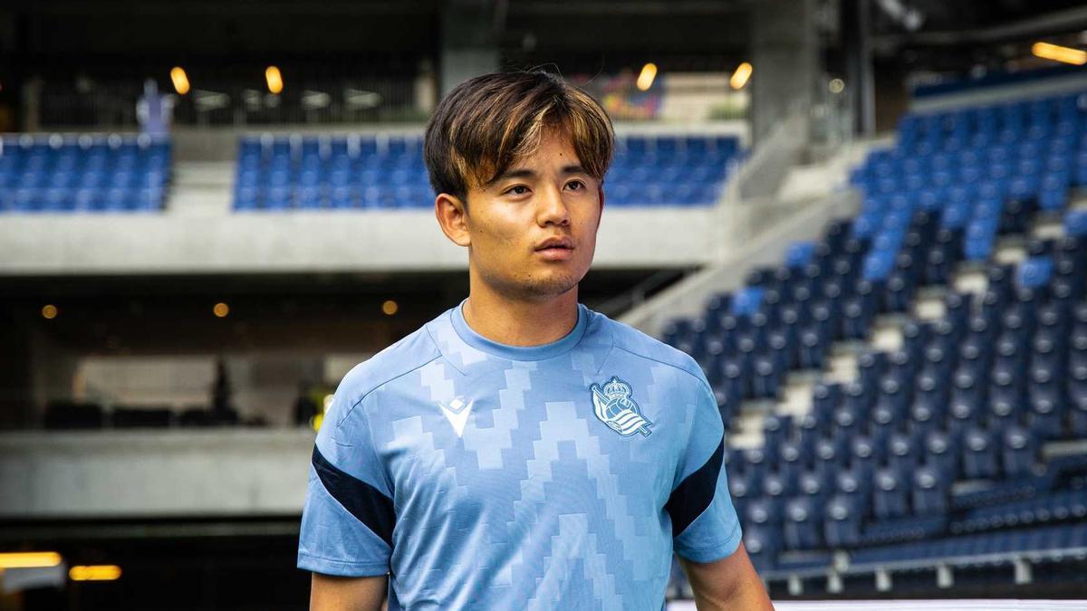 Take Kubo, durante un entrenamiento de la Real Sociedad en Nagasaki