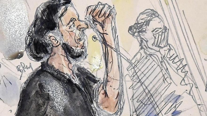 Dibujo de Salah Abdeslam en el juicio que ha comenzado en París.