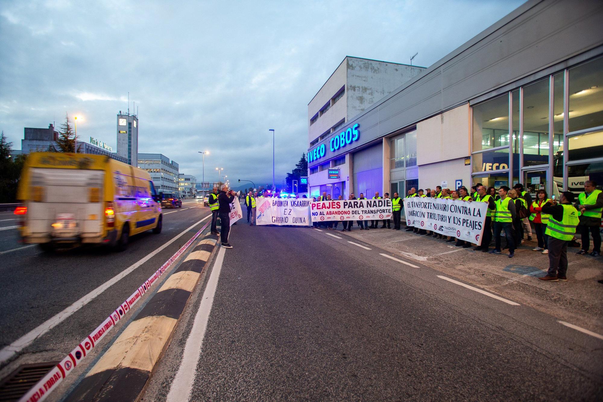 Protesta de los transportistas navarros en Cordovilla
