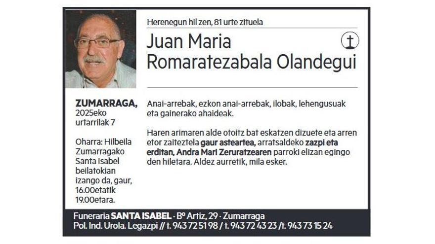 JUAN MARIA ROMARATEZABALA OLANDEGUI