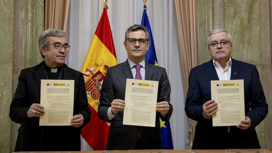 Bolaños, tras la firma del acuerdo para reparar a las víctimas: "El Estado decide la indemnización, la Iglesia católica la paga"