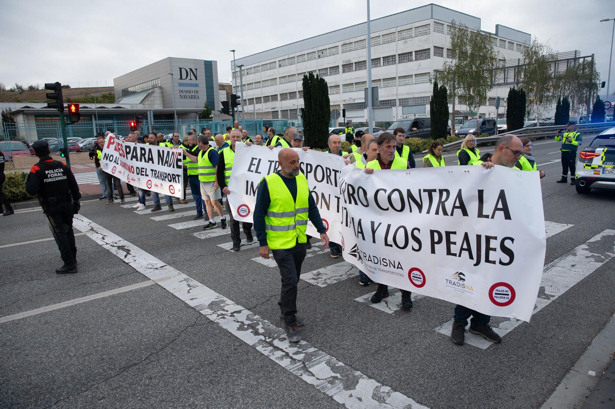 Protesta de los transportistas navarros en Cordovilla