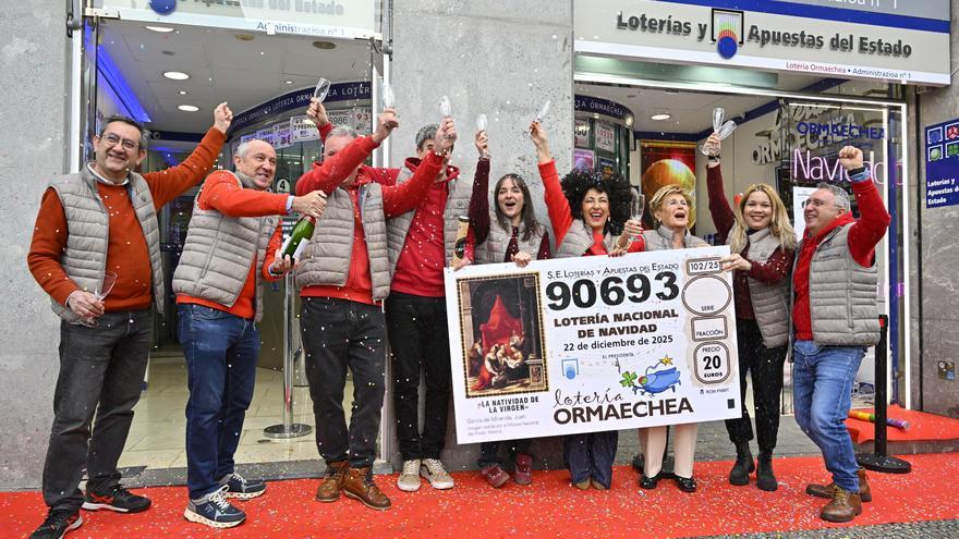 El champán se descorcha en Bilbao con el segundo, tercer y quinto premio de la Lotería de Navidad