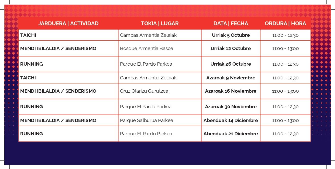 Cuadro horarios &#039;Quedadas Deportivas&#039;