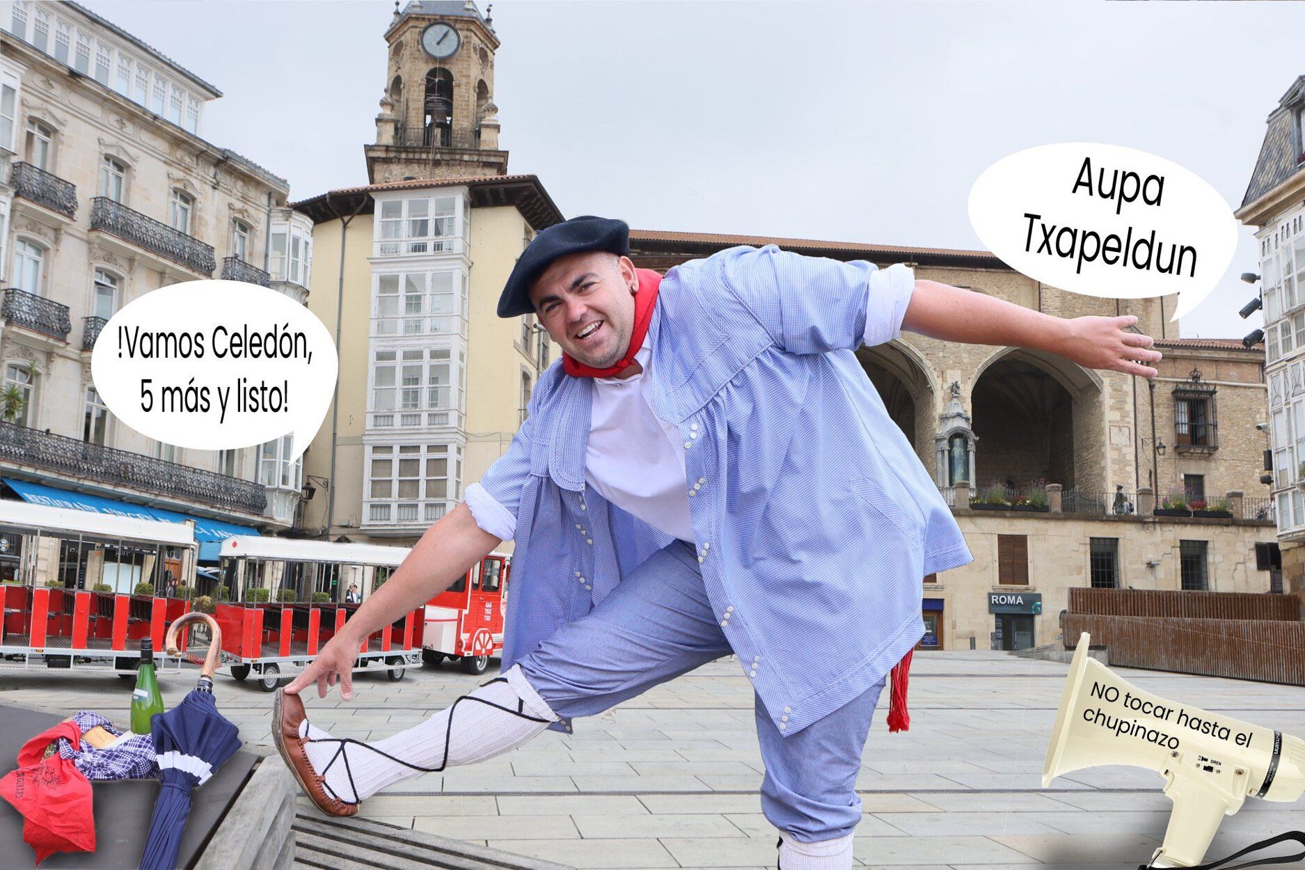 Celedón llegando a la capital alavesa y poniéndose en forma para la bajada.