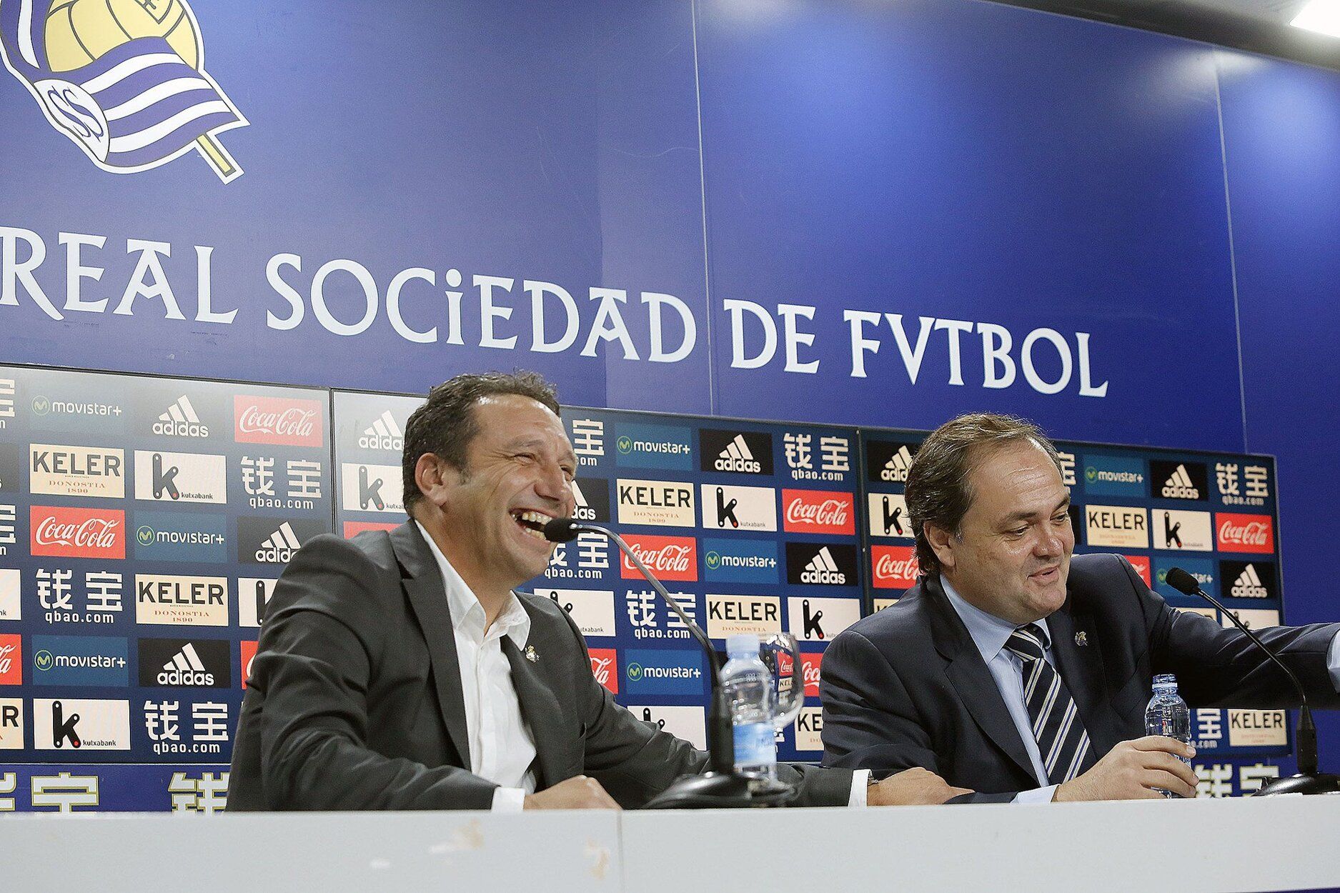 Eusebio y Aperribay, en noviembre de 2015 durante la presentación del técnico vallisoletano.