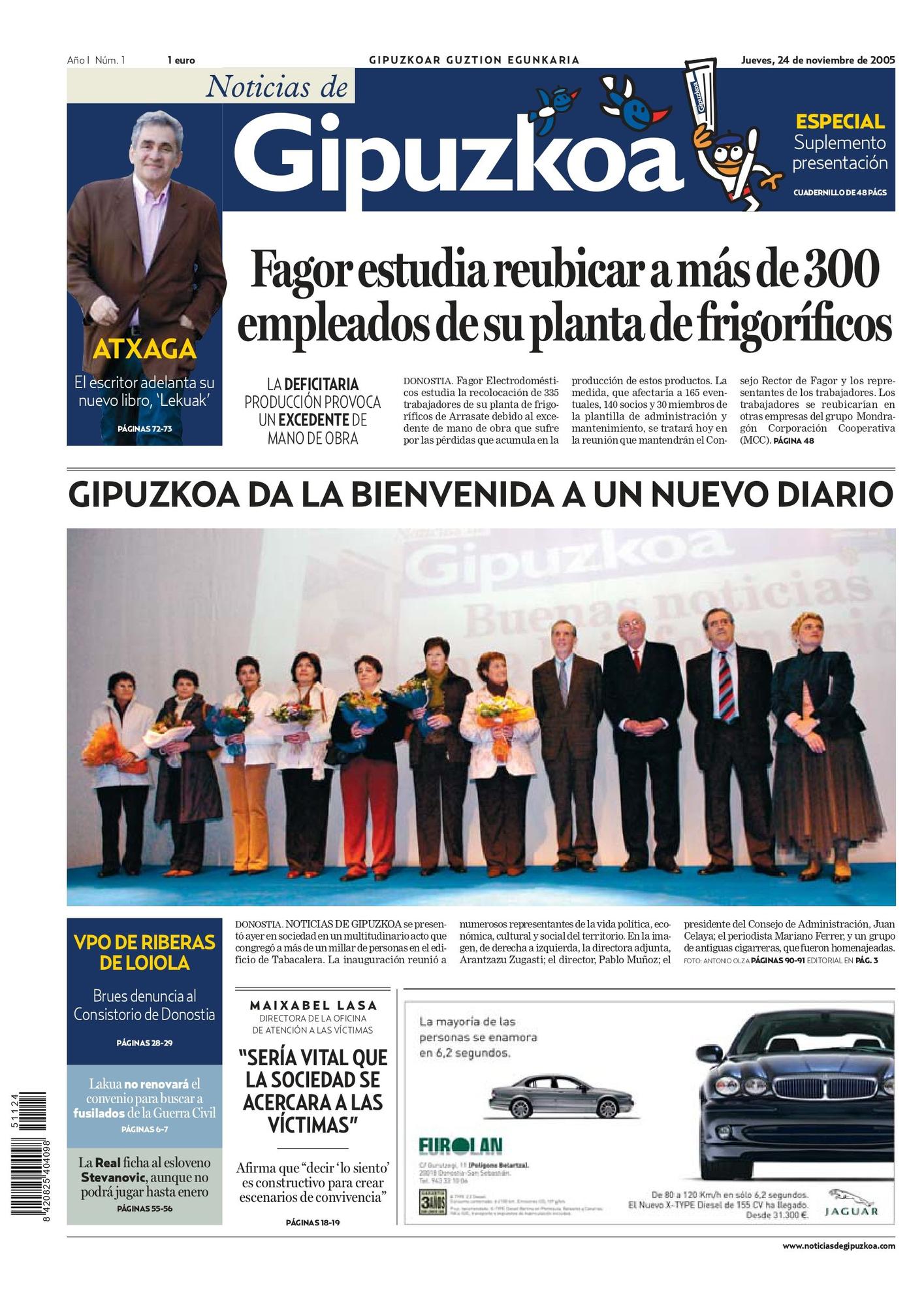Primera portada de Noticias de Gipuzkoa