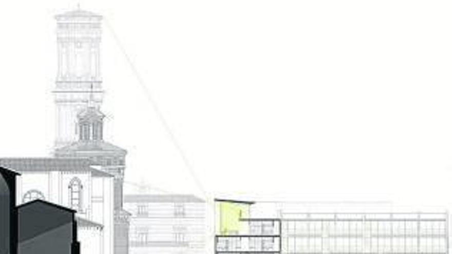 Plano de la sección de la catedral y residencia.