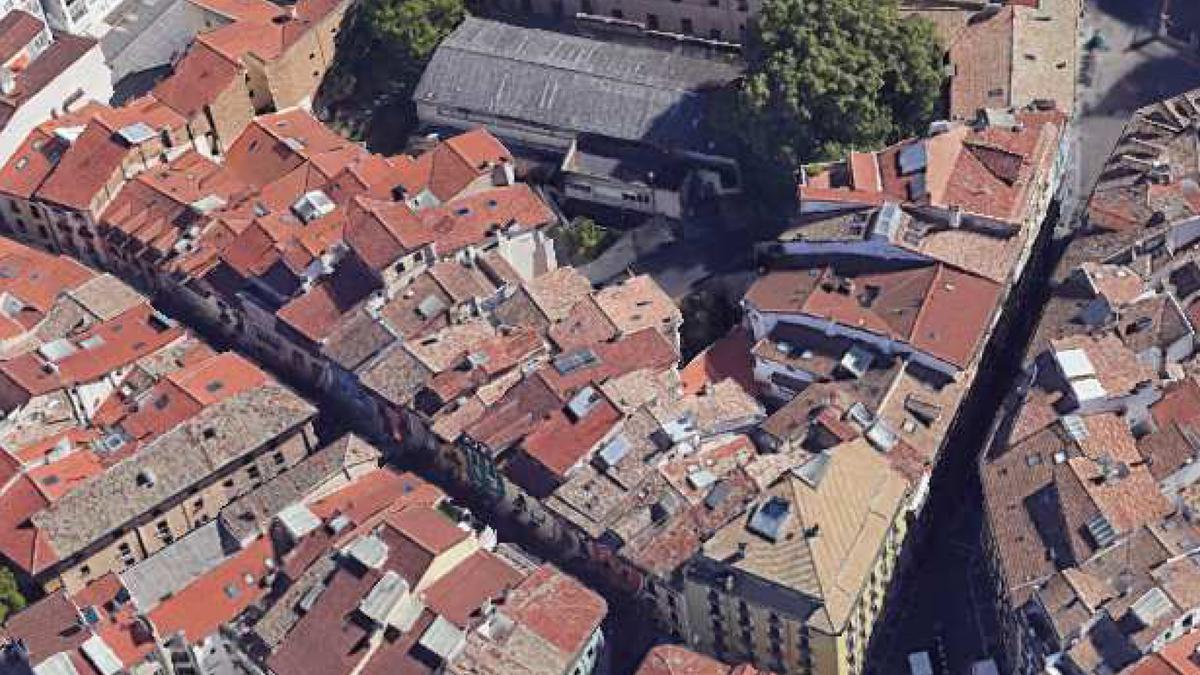 Vista aérea de la manzana del Oscus, en Navarrería.