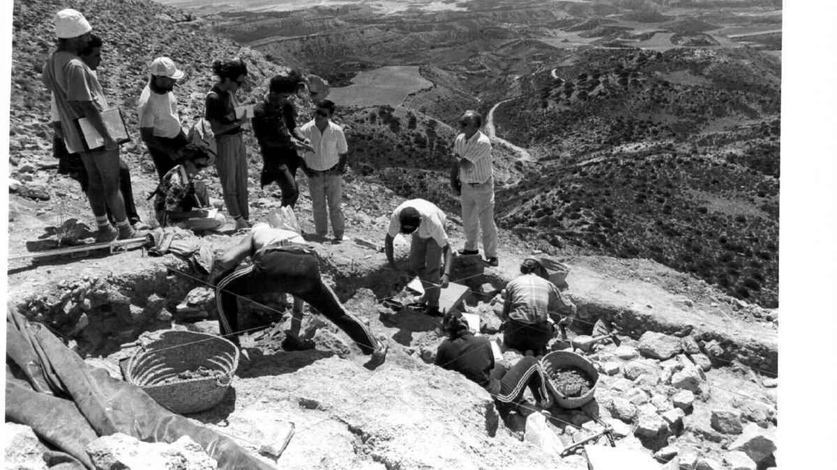 Imagen de la excavación de un yacimiento en la Bardena Negra en el año 1994.