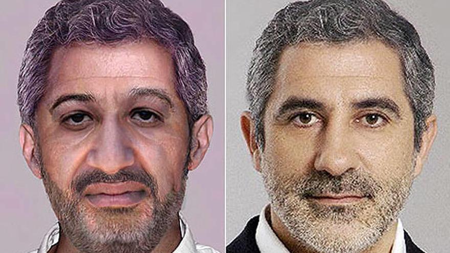 Retrato de un envejecido Osama Bin Laden y fotografía real de Gaspar Llamazares.