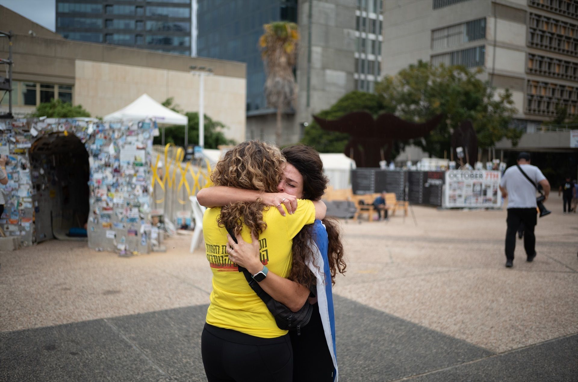 Celebraciones en Tel Aviv tras la consecución del acuerdo entre Israel y Hamás