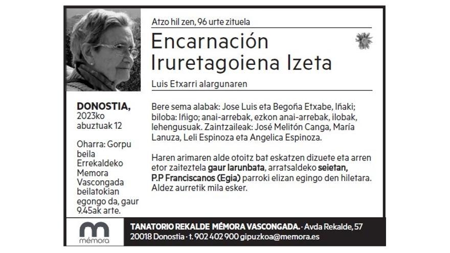 ENCARNACION IRURETAGOIENA IZETA