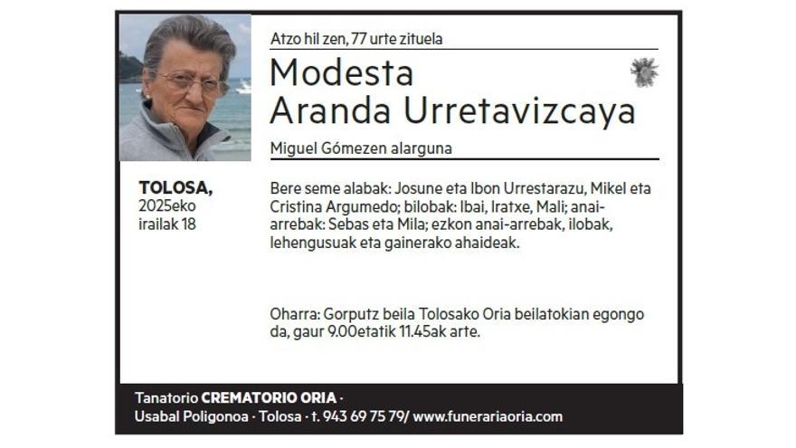 MODESTA ARANDA URRETAVIZCAYA