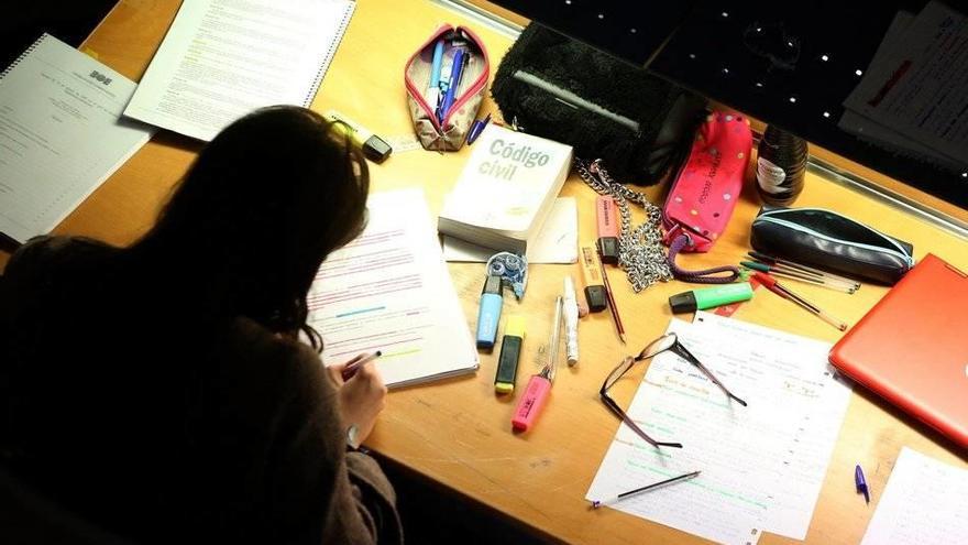 Una joven estudia en la Biblioteca de la Universidad Pública de Navarra, en el campus de Arrosadia, durante un periodo de exámenes de este curso.