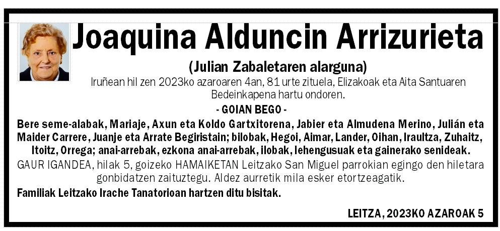 Joaquina Alduncin Arrizurieta