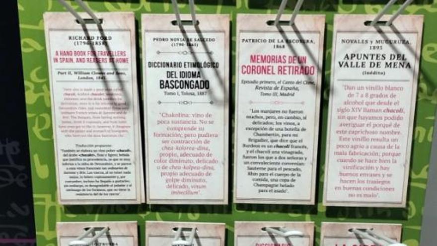 La exposición ofrece un viaje por la historia del chacolí, desde los primeros procesos de vinificación neolíticos hasta su consolidación como vino con Denominación de Origen en Euskadi.
