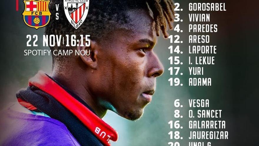 El Athletic anuncia la convocatoria ante el Barça con la foto de Nico Williams