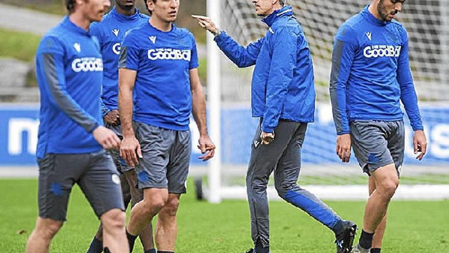 Imanol Alguacil, durante un entrenamiento en las instalaciones de Zubieta.