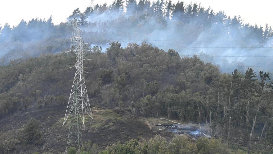 El viento dificulta la extinción del incendio forestal en Güeñes