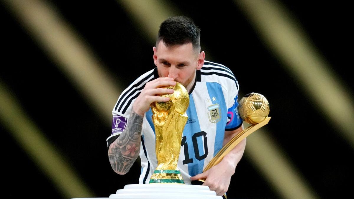 Leo Messi en la celebración del Mundial 2022 logrado por Argentina
