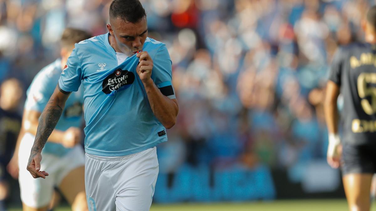 Iago Aspas celebra un gol con el Celta.