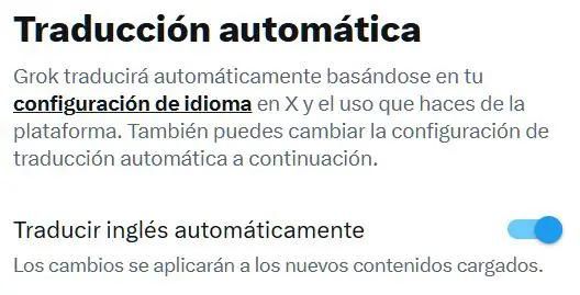 Aviso de la opción de traduccion automaica en X.