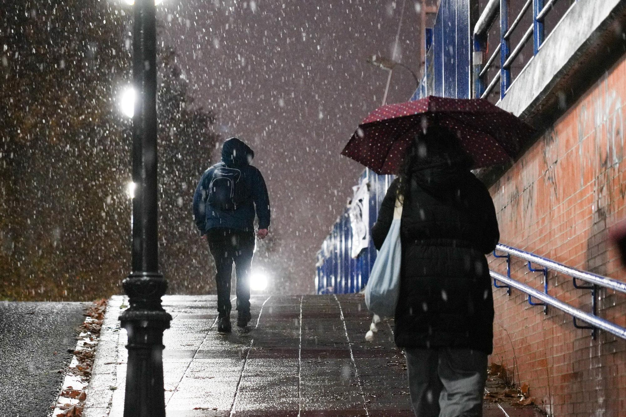 La primera nevada del otoño no cuaja en Vitoria