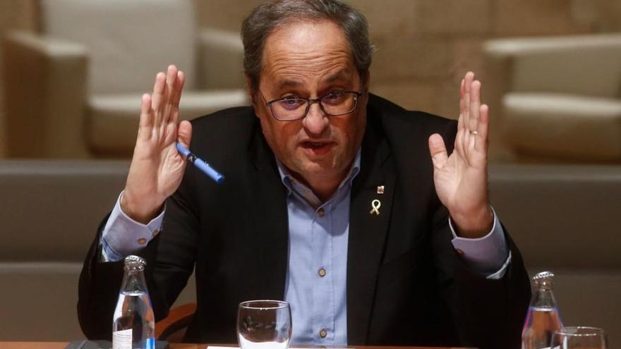 El presidente de la Generalitat, Quim Torra, durante la reunión mantenida con los consellers de los departamentos implicados en la gestión de los efectos del &#039;&#039;Gloria&#039;.