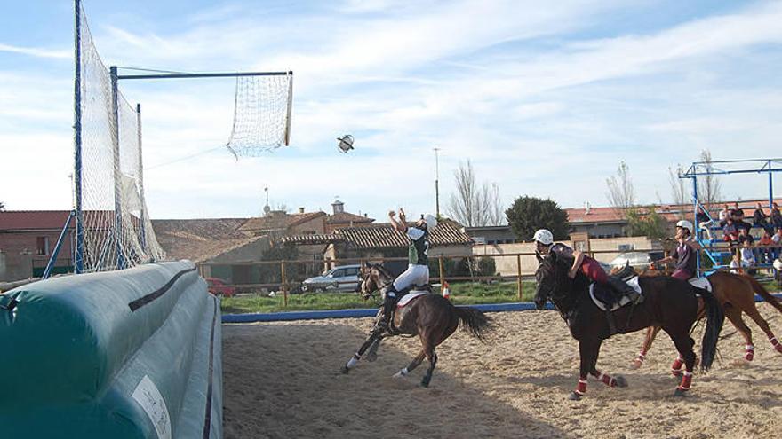 Mikel Jiménez, logrando un gol en un partido de horseball.