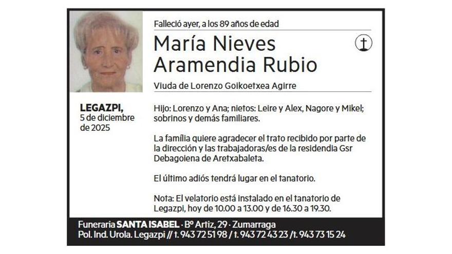 MARIA NIEVES ARAMENDIA RUBO