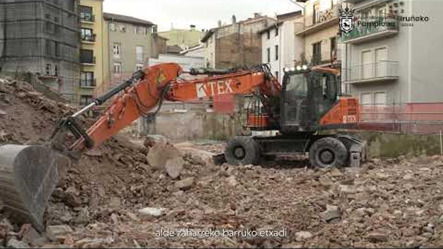 Vídeo del derribo del Oscus en el Casco Viejo de Pamplona