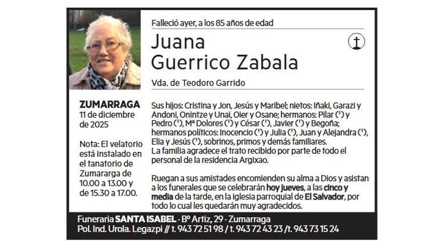 JUANA GUERRICO ZABALA